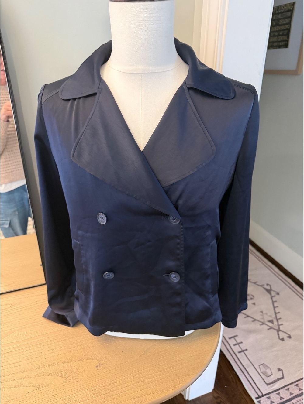 Chico's Navy Blue stain Double-Breasted Women's Blazer Size M